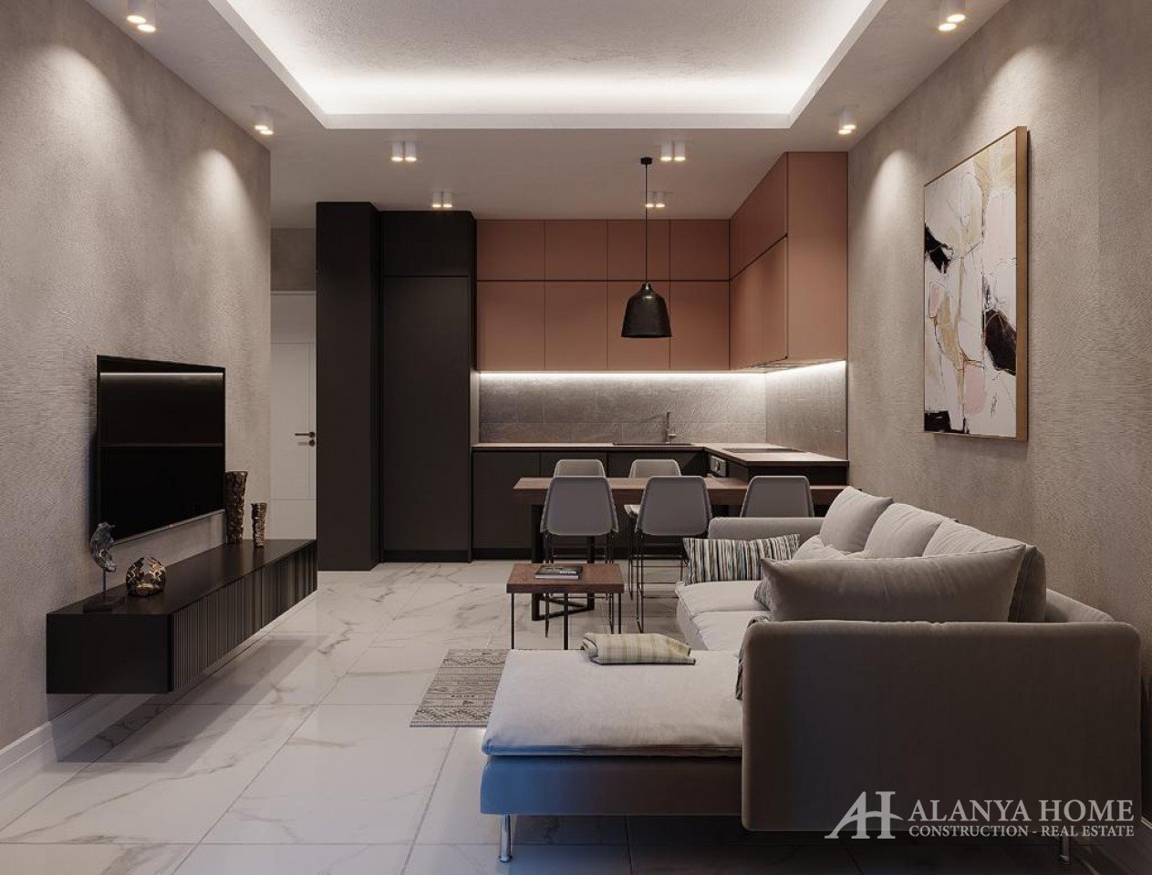 Фото покупка продажа недорогая двухкомнатная квартира 1+1 c просторной гостиной Алания Хоум Анталия 